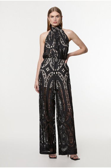 Sheer Georgette Cutwork Woven Wide Leg Trouser