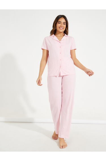 Cotton Jersey Short Sleeve Shirt and Pyjama Set