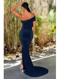 Navy One Shoulder Fishtail Maxi Dress - 4