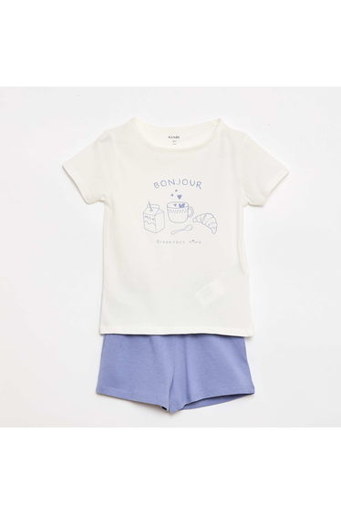 T-shirt and Shorts Pajama Set - 2 Pieces WHITE