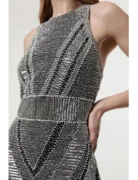 Petite Premium Beading And Embellished Woven Halter Neck Maxi Dress - 2