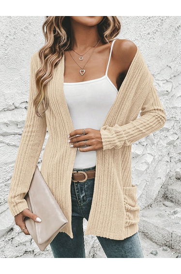 Women Ribbed Knit Front Open Shrug