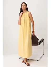 Dark Yellow Midi Woven Dress - 1