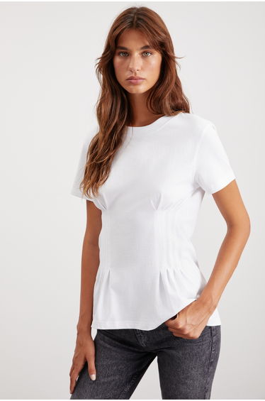 GRIMELANGE JESSIA Women's Corset Detail 100% Organic Cotton Crew Neck White T-Shirt product thumbnail 4