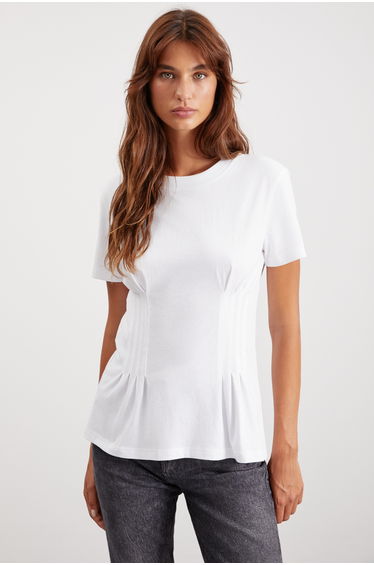 GRIMELANGE JESSIA Women's Corset Detail 100% Organic Cotton Crew Neck White T-Shirt product thumbnail 3