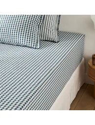 Cottage Blue Fitted Sheet in Seersucker Cotton 30cm - 1