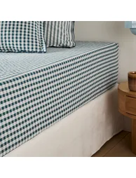 Cottage Blue Fitted Sheet in Seersucker Cotton 30cm