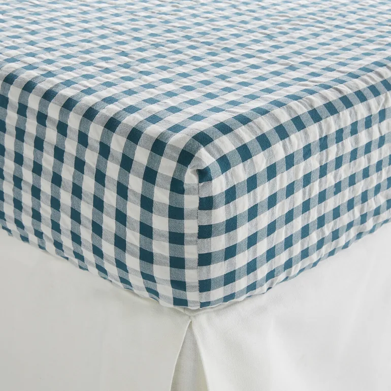 Cottage Blue Fitted Sheet in Seersucker Cotton 30cm - 2
