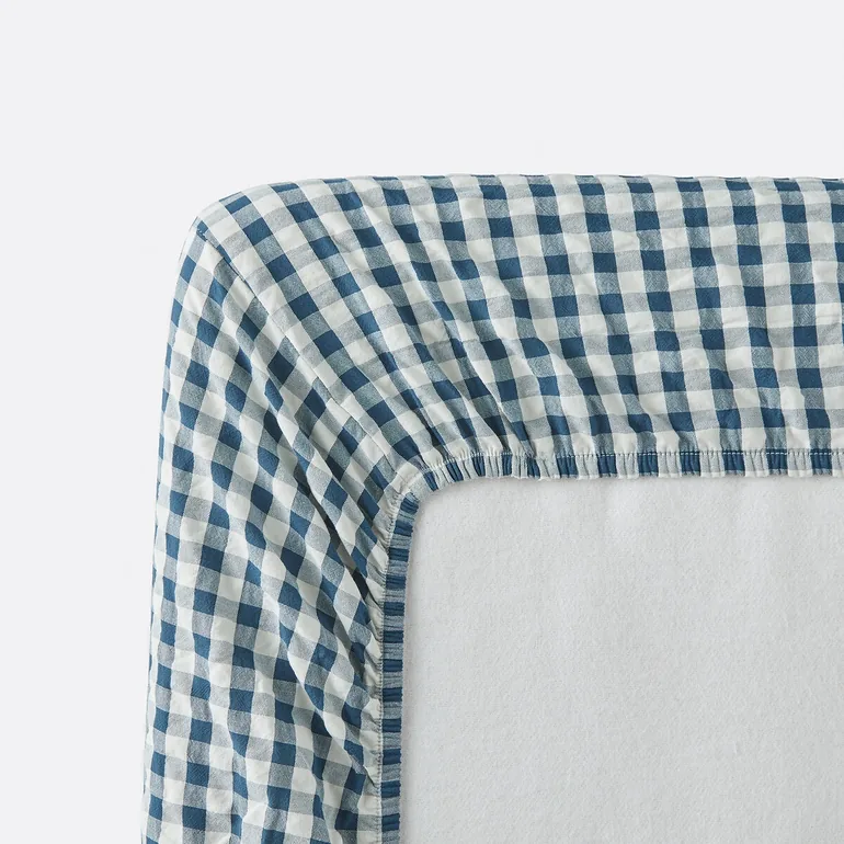 Cottage Blue Fitted Sheet in Seersucker Cotton 30cm - 3