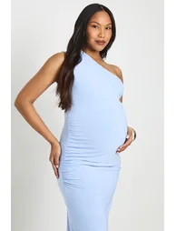 Maternity Double Slinky One Shoulder Ruched Maxi Dress - baby blue - 3