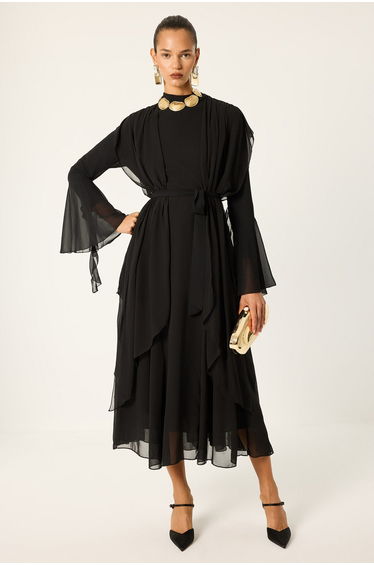 BATWING SLEEVE CHIFFON DRESS