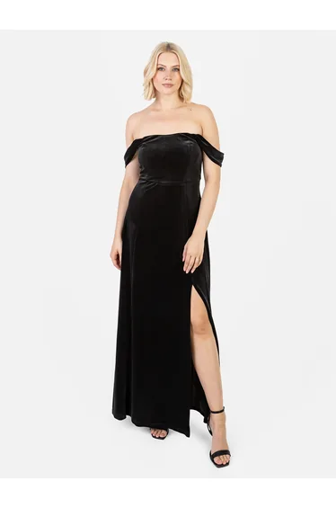 Maya Black Velvet Bardot Dress