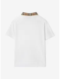 Boys Johane Check Collar Polo Shirt in White - 2