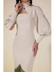 فستان جاردان فو أخضر ميداكسي بقصة مستقيمة بأكمام طويلة - 9