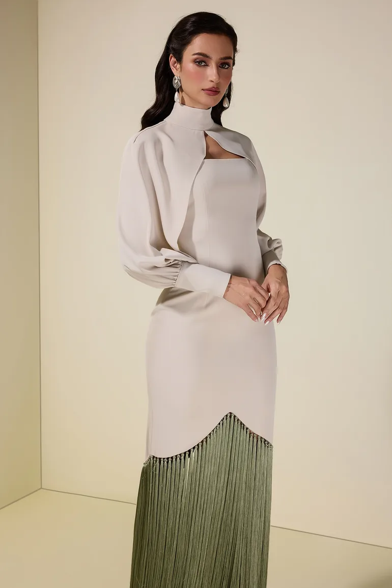 فستان جاردان فو أخضر ميداكسي بقصة مستقيمة بأكمام طويلة - 1