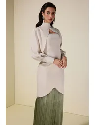 فستان جاردان فو أخضر ميداكسي بقصة مستقيمة بأكمام طويلة - 1