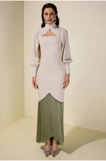 Tassel Slip Dress With Cape
