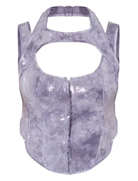 Plus Charcoal Sequin Cut Out Neckline Detail Corset - 4