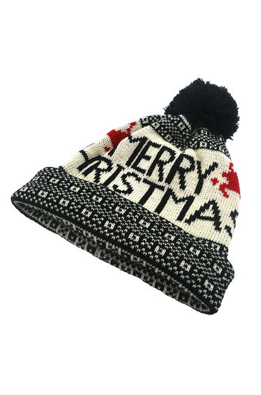 Christmas Letter Knit Beanie Hat in Black