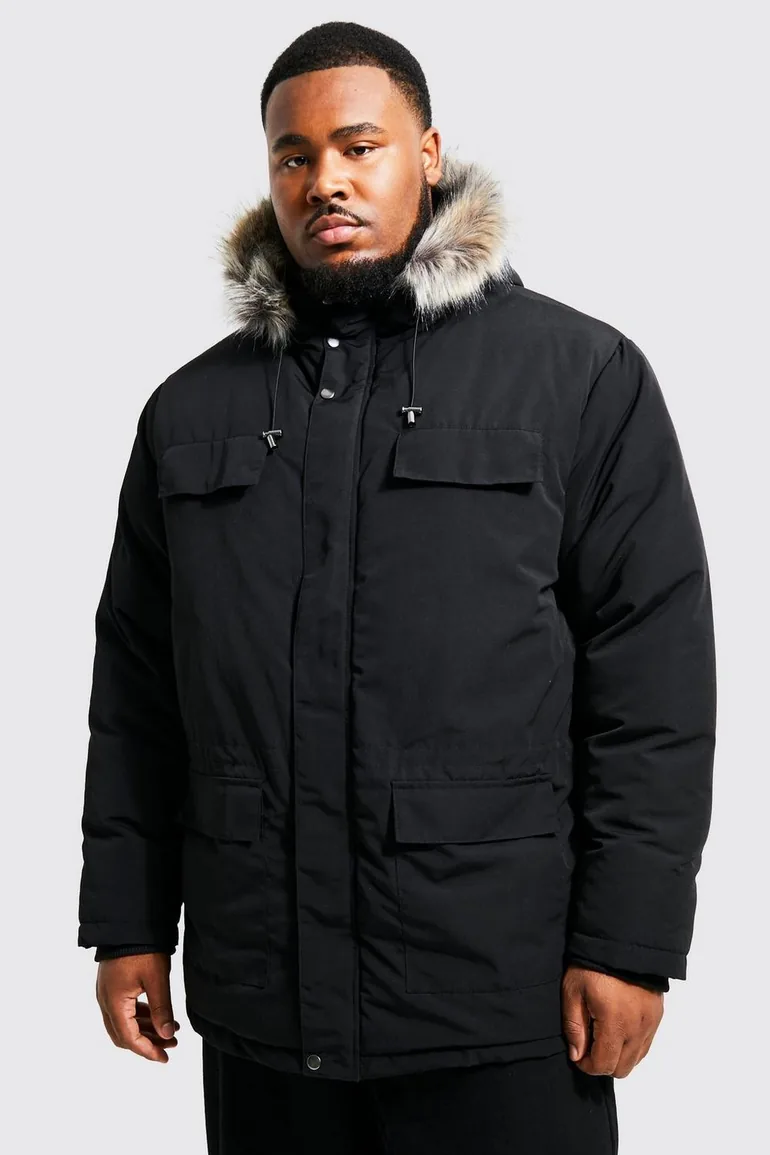 Plus Faux Fur Hooded Arctic Parka - black - 2