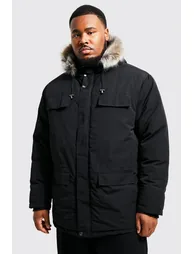 Plus Faux Fur Hooded Arctic Parka - black - 2