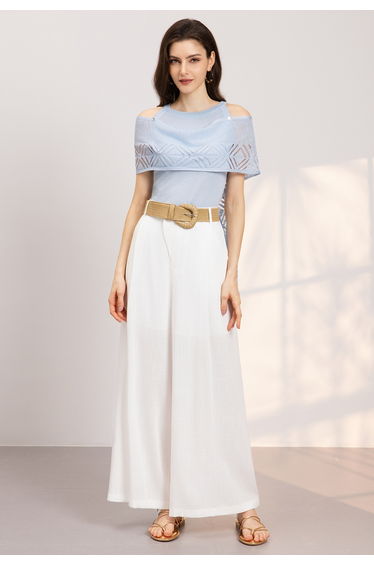 Geometric Pointelle Capelet Knit Twinset Top in Light Blue for Brunch Dates & Social Gatherings