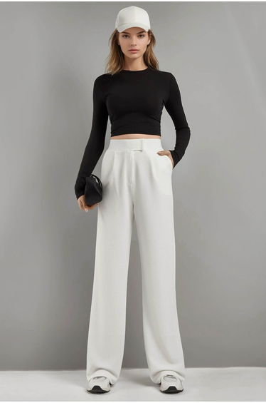 High Waist Elastic Crepe Palazzo Pants