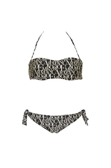 Rem.Cups Bandeau + Bow All Over Print Brazilian Bikini Black