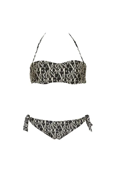 Rem.Cups Bandeau + Bow All Over Print  Brazilian Bikini Black