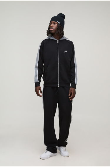 Oversized Panel Zip Through Hoodie & Relaxed Jogger Tracksuit - black