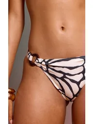 White Giraffe Print Wooden Trim Tanga Bikini Bottoms - 2