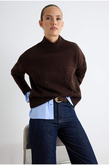 Brown Floral Embroidered Soft Textured Knitwear Sweater product thumbnail 2