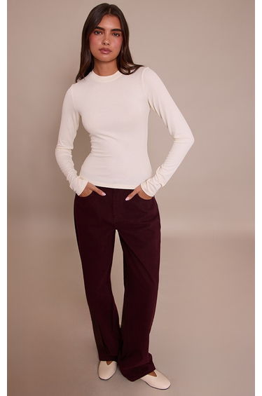 Burgundy Mid Rise Straight Leg Jeans