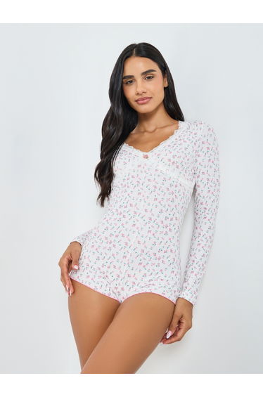 Floral Printed Pointelle Full Sleeve Teddy