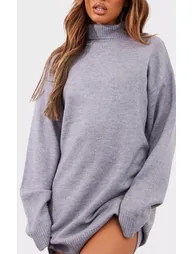 Petite Grey Knitted Slouchy Jumper Dress - 3