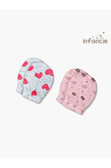 Pack of 2- Heart Print Cotton Baby Mittens