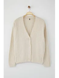 Wardrobe Essentials Stone Soft Texture Basic Wide Pattern Knit Cardigan