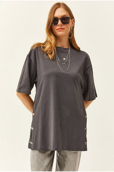Women's Smoky Buttoned Side Cotton T-Shirt