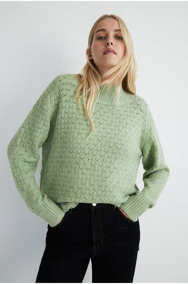 Soft Honeycomb Stitch Funnel Jumper