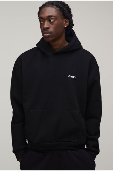 Oversized Boxy Man Sport Embroidered Hoodie - black