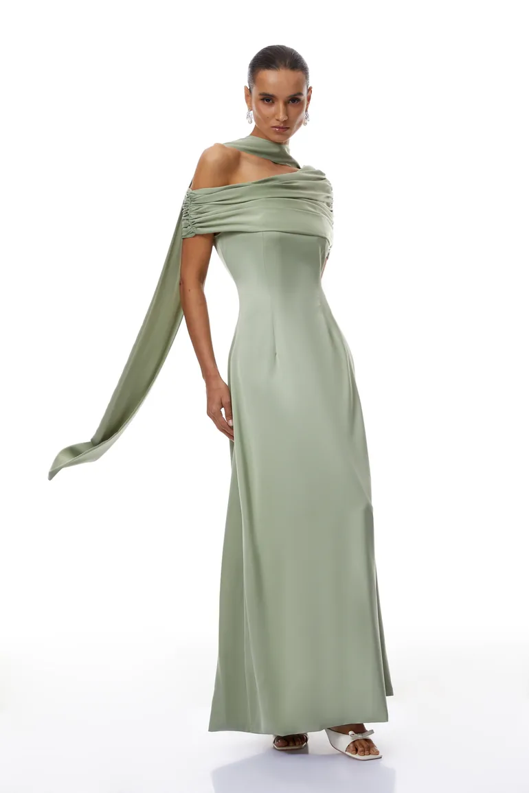 ベネデッタグリーン ワンショルダー サテン マキシドレス　miss rosier Benedetta Green One Shoulder Satin Maxi Dress Miss Rosier Green