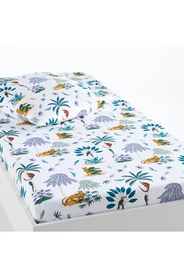 شرشف سرير قطن عضوي بحواف مطاطية بطبعة