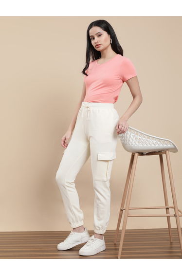 Cream Knit Cotton Terry Cargo Joggers