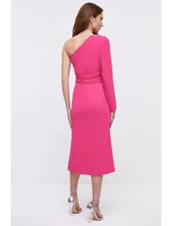 One Shoulder Ruche Side Midi Dress - 2