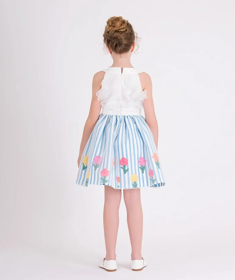 Girls Organza Layered Flower Dress in Blue - 1