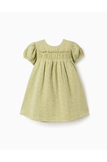 Cotton dress in broderie anglaise for baby girls light green