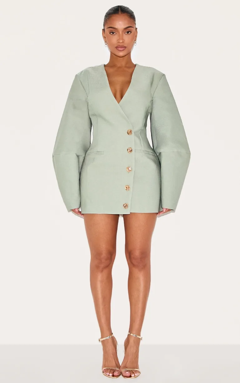 Shape Olive Tailored Cocoon Sleeve A Line Blazer Dress Prettylittlething  Green : Party Dresses : VogaCloset Iraq