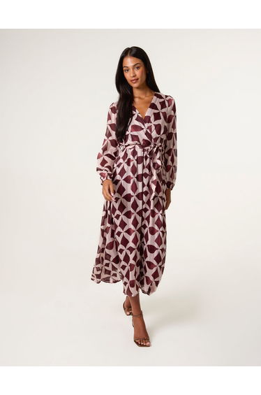 Geometric Metallic Wrap Maxi Dress