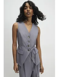 Grey Sleeveless Tie Detail Waistcoat - 1