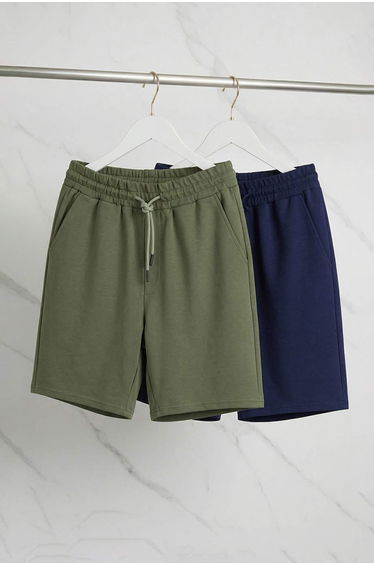 Navy-Green Basic Regular Fit Plain 2-Pack Shorts